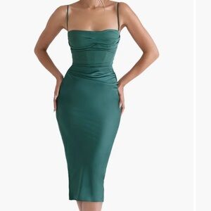 Teia Satin & Georgette Corset Midi Dress